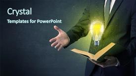  Presentation with hindu holy book - Theme consisting of elegant discipline - businessman holding book with bulb background and a wine colored foreground