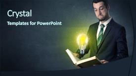  Presentation with medival book - Amazing PPT layouts having elegant discipline - businessman holding book with bulb backdrop and a tawny brown colored foreground
