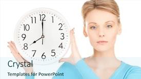  Presentation with clock - Slide deck consisting of elegant discipline - picture of attractive businesswoman background and a light blue colored foreground