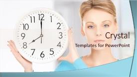  Presentation with clock - PPT layouts consisting of elegant discipline - picture of attractive businesswoman background and a lemonade colored foreground