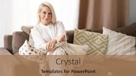  Presentation with needles - Presentation theme having elegant-elderly-blond-woman-sit background and a coral colored foreground