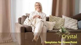  Presentation with needles - Presentation design enhanced with elegant-elderly-blond-woman-sit background and a tawny brown colored foreground