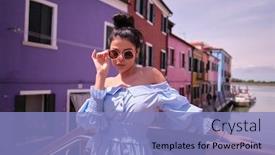  Presentation with elegant - Colorful presentation design enhanced with elegant-fashionable-girl-with-glasse backdrop and a light blue colored foreground