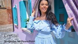  Presentation with elegant - Colorful slide set enhanced with elegant-fashionable-girl-with-glasse backdrop and a light blue colored foreground