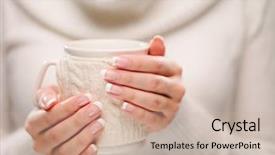  Presentation with nails manicure - Cool new slide deck with woman holds a winter cup backdrop and a soft green colored foreground