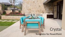  Presentation with furniture - Colorful presentation theme enhanced with elegant furniture in the patio backdrop and a soft green colored foreground