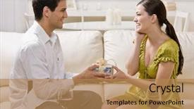  Presentation with anniversary - Beautiful PPT theme featuring elegant gift on anniversary backdrop and a coral colored foreground