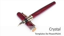 Presentation with fountain pen - Cool new PPT theme with elegant gold plated business fountain backdrop and a white colored foreground