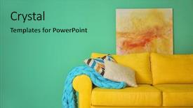  Presentation with green color - Slides having elegant green - room interior with sofa background and a seafoam green colored foreground