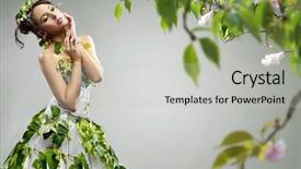  Presentation with green beauty - Audience pleasing presentation theme consisting of elegant green - young beauty wearing ecologic dress backdrop and a light gray colored foreground
