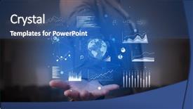  Presentation with global economy - Slide set with elegant hand global charts international background and a ocean colored foreground