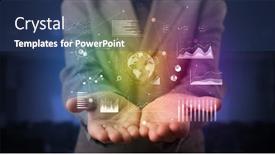  Presentation with international business - Beautiful slide set featuring elegant-hand-global-charts-international backdrop and a ocean colored foreground