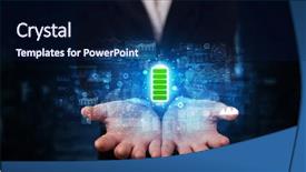  Presentation with battery - Cool new slide deck with elegant hand holding battery backdrop and a navy blue colored foreground