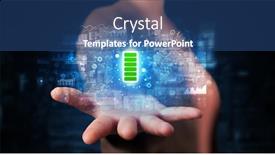  Presentation with battery - Slides with elegant hand holding battery with full of energy background and a ocean colored foreground