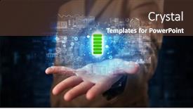  Presentation with battery - Presentation theme consisting of elegant hand holding battery with full of energy background and a tawny brown colored foreground