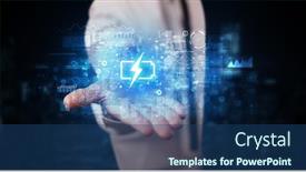  Presentation with battery - Cool new presentation design with elegant hand holding battery with full of energy backdrop and a ocean colored foreground