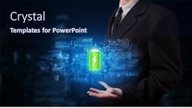  Presentation with battery - Presentation theme consisting of elegant-hand-holding-battery background and a navy blue colored foreground