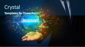  Presentation with broadband - Audience pleasing slides consisting of elegant-hand-holding-broadband-inscription backdrop and a ocean colored foreground