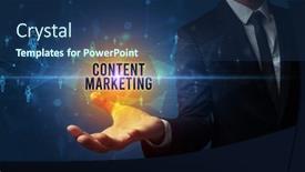  Presentation with marketing - PPT theme enhanced with elegant hand holding content marketing inscription social networking concept background and a ocean colored foreground