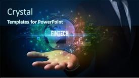 Presentation with elegant - Theme having elegant-hand-holding-fintech-inscription background and a navy blue colored foreground
