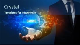  Presentation with gaming - Presentation theme consisting of elegant-hand-holding-gaming-inscription background and a ocean colored foreground