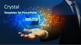 Presentation with high tech technology - Presentation theme with elegant-hand-holding-high-tech background and a ocean colored foreground