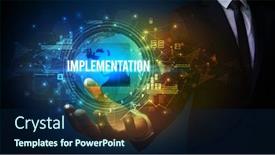  Presentation with elegant - Slide set consisting of elegant-hand-holding-implementation-inscription background and a navy blue colored foreground