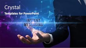  Presentation with instant messaging - Amazing slide set having elegant-hand-holding-instant-messaging backdrop and a ocean colored foreground