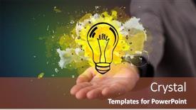  Presentation with lighting - Presentation design featuring elegant hand holding lighting bulb in his hand new idea concept background and a red colored foreground