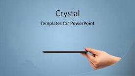  Presentation with phone - Beautiful presentation featuring elegant hand holding mobile phone backdrop and a light blue colored foreground