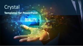  Presentation with elegant - Slide set featuring elegant-hand-holding-quality-inscription background and a ocean colored foreground