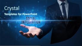  Presentation with social - Audience pleasing slide deck consisting of elegant-hand-holding-social-integration backdrop and a ocean colored foreground
