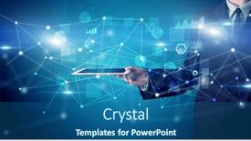  Presentation with database - Theme with elegant-hand-holding-tablet background and a ocean colored foreground