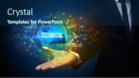  Presentation with technical - Amazing presentation design having elegant hand holding technical inscription digital technology concept backdrop and a ocean colored foreground