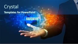  Presentation with related - Presentation theme with elegant-hand-holding-technology-related background and a ocean colored foreground