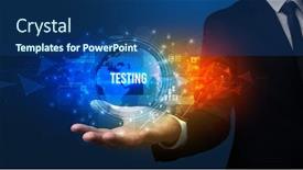  Presentation with testing - PPT theme featuring elegant-hand-holding-testing-inscription background and a ocean colored foreground