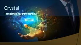  Presentation with virtual hand - Slide set featuring elegant hand holding virtual inscription digital technology concept background and a ocean colored foreground
