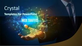  Presentation with web technology - PPT layouts enhanced with elegant-hand-holding-web-traffic background and a ocean colored foreground
