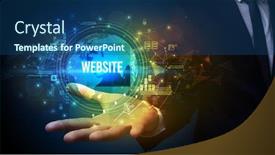  Presentation with elegant - Slide set with elegant-hand-holding-website-inscription background and a ocean colored foreground