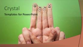  Presentation with fingers - Presentation theme having elegant-happy-face-fingers-hugs background and a seafoam green colored foreground