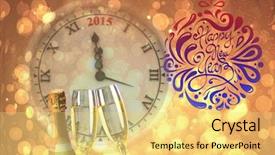  Presentation with sparkling wine - Presentation theme having elegant happy new year against sparkling wine background and a yellow colored foreground