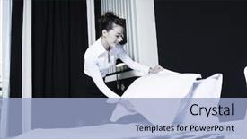  Presentation with accor hotel - Cool new slide set with elegant hotels - beautiful caucasian woman backdrop and a light blue colored foreground