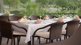  Presentation with elegant table setting - Amazing PPT layouts having elegant hotels - white fine table setting summer backdrop and a violet colored foreground