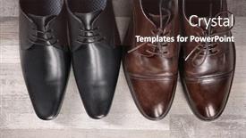  Presentation with men shoes - Colorful slide set enhanced with elegant leather men's shoes on floor top view backdrop and a tawny brown colored foreground