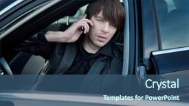  Presentation with car - Cool new presentation theme with elegant man in a car calling backdrop and a ocean colored foreground