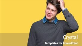  Presentation with elegant man in glasses optics - Cool new slides with elegant man over isolated background backdrop and a  colored foreground