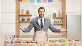  Presentation with elegant party - PPT theme having elegant-man-preparing background and a soft green colored foreground