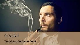  Presentation with elegant man in glasses optics - Audience pleasing presentation design consisting of elegant man smokes a pipe backdrop and a  colored foreground