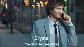  Presentation with city street - PPT layouts featuring elegant man talking over cellphone background and a  colored foreground