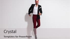  Presentation with man wear black suit - Slides enhanced with elegant man wearing a black background and a light gray colored foreground